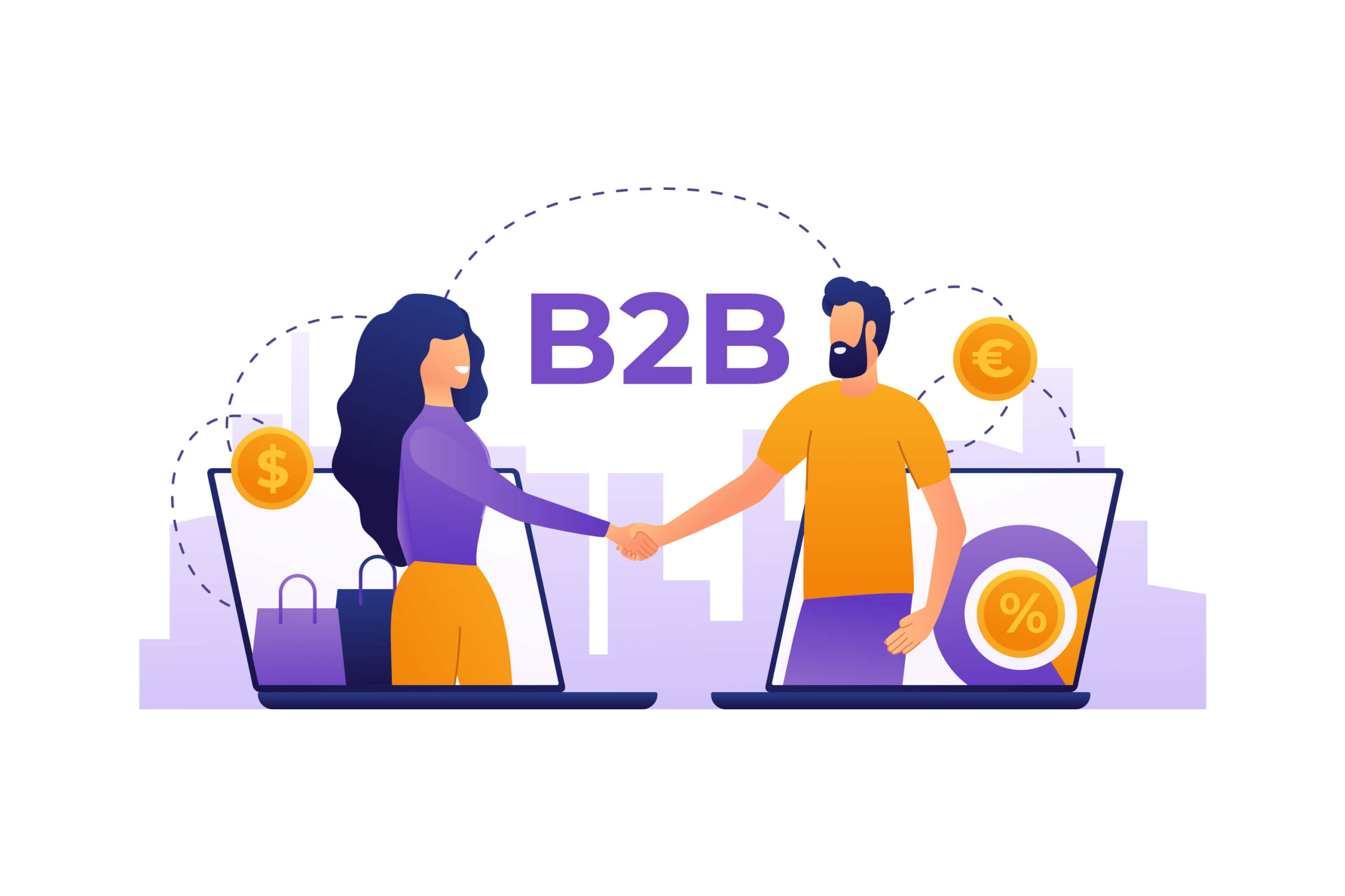 B2B E-Commerce, B2B Vector showing two people shaking hands